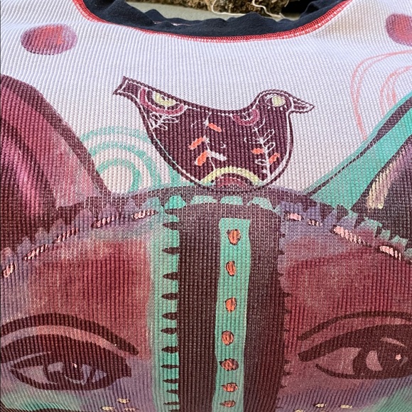 Blue Fish hand painted Cat & bird waffle knit tunic - lilac color. One size - Picture 3 of 5